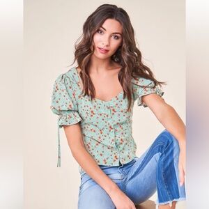 Sugar Lips puff sleeve floral blouse